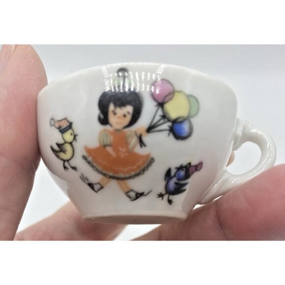 MCM Mini Cup Saucers Little Girl Balloons Birds Mid Century Modern Japan Kuwaii - Picture 6 of 13